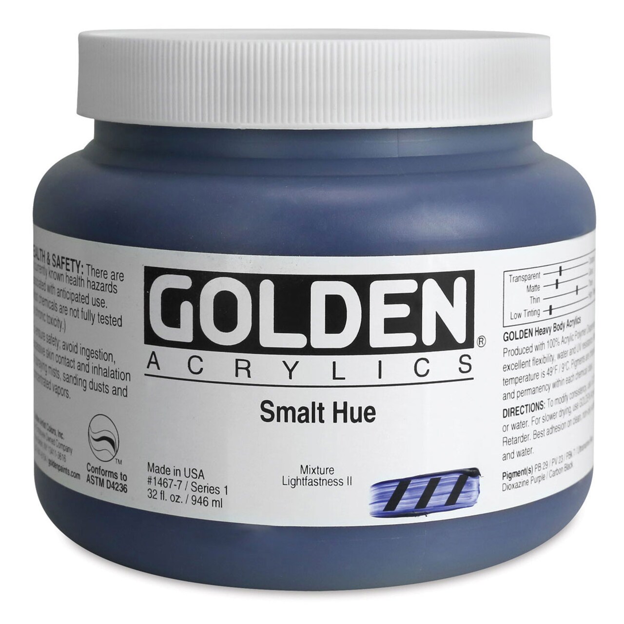 Golden Heavy Body Artist Acrylics - Smalt Historic Hue, 32 oz Jar